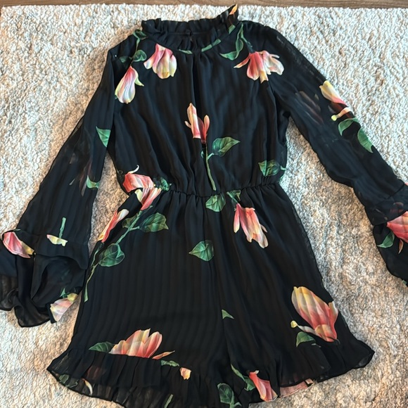 Lulus Talking Sweet Black Floral Print Long Sleeve Cutout Romper - Size S - Picture 4 of 6